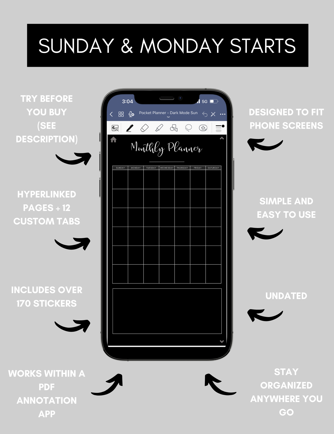Digital Phone Planner Dark Mode