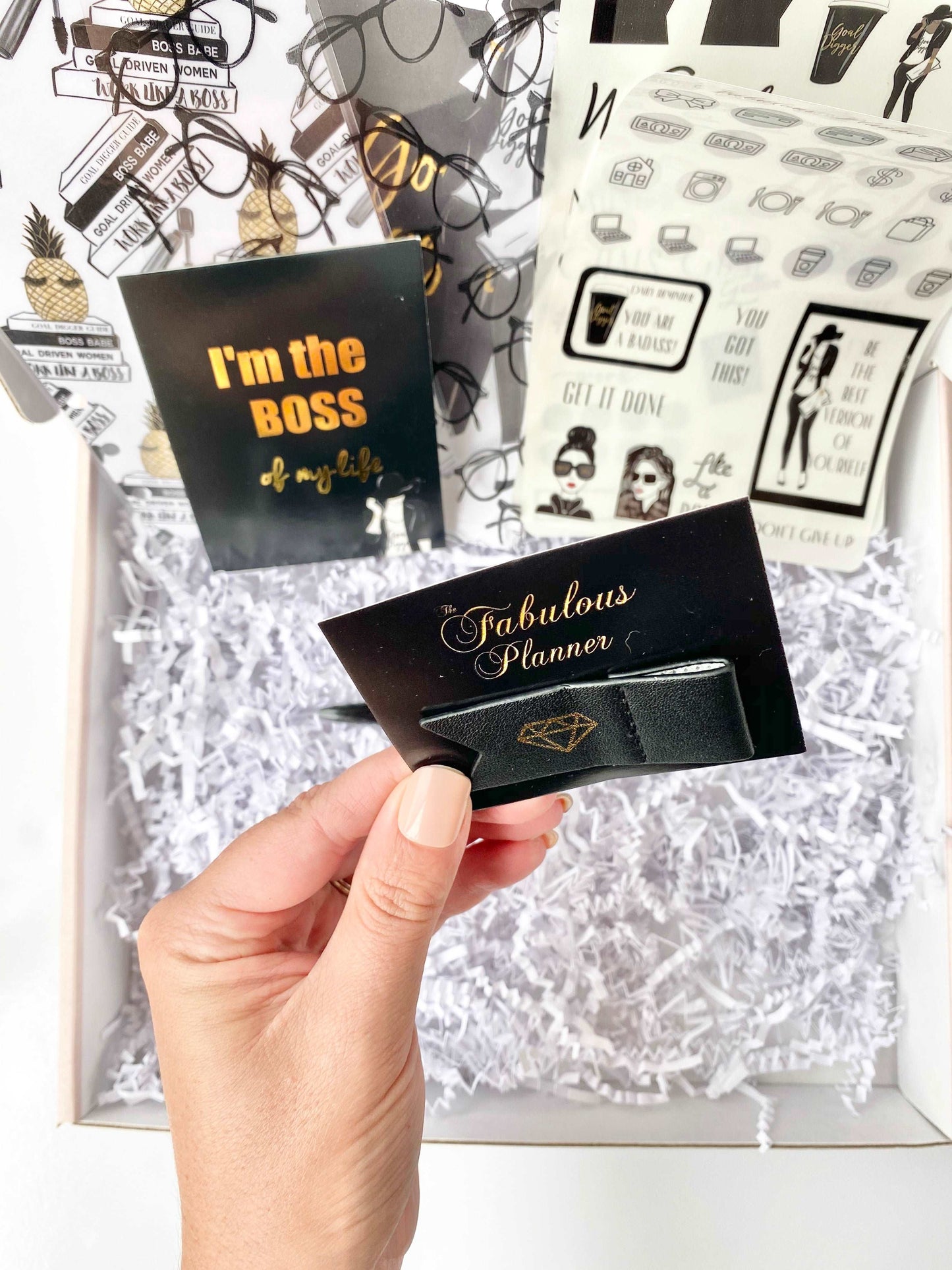 Black and Gold Diamond Sticky Pen Holder