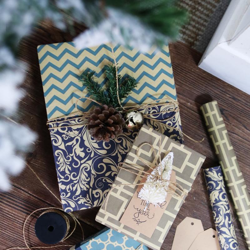 Modern Geo Kraft "Trellis/Polka Dots" Brown Wrapping Paper Sheets