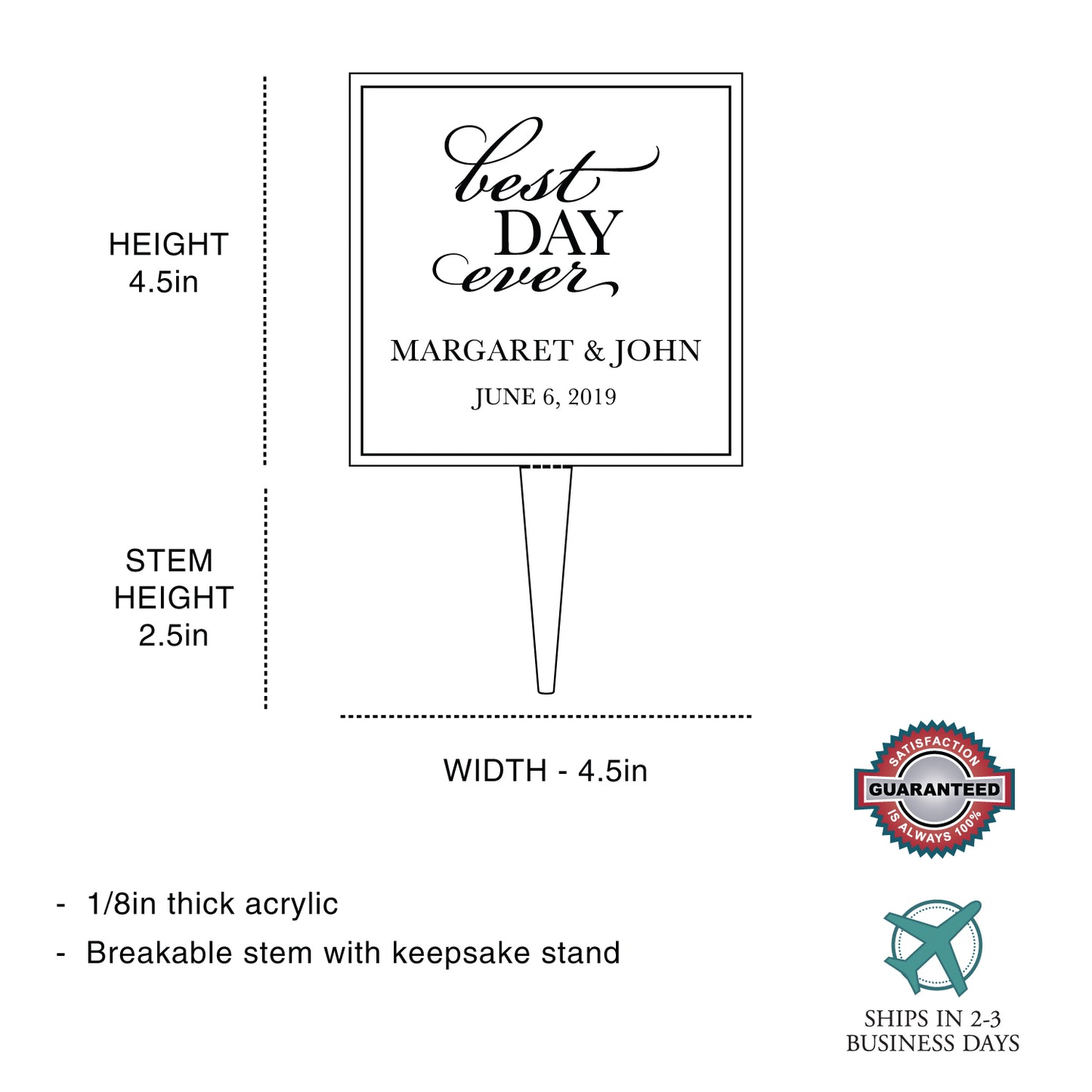 Personalized Best Day Ever Wedding Cake Topper