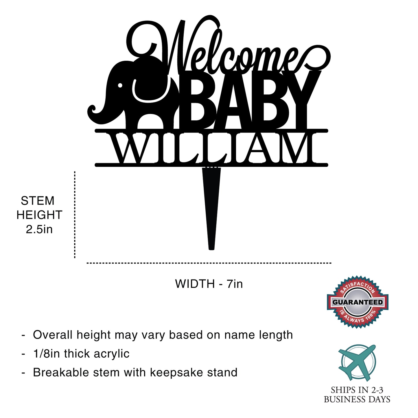 Personalized Baby Elephant Cake Topper