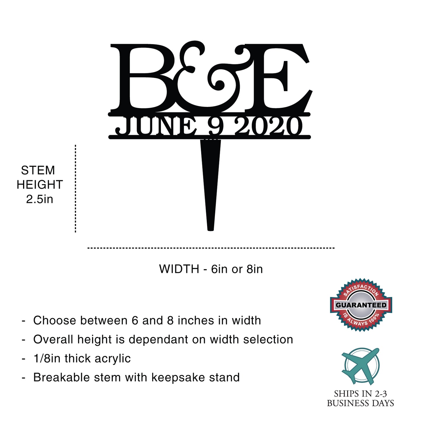 Personalized Initial and Date Wedding Cake Topper