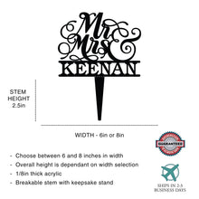 Load image into Gallery viewer, Personalized Script Mr & Mrs Wedding Cake Topper