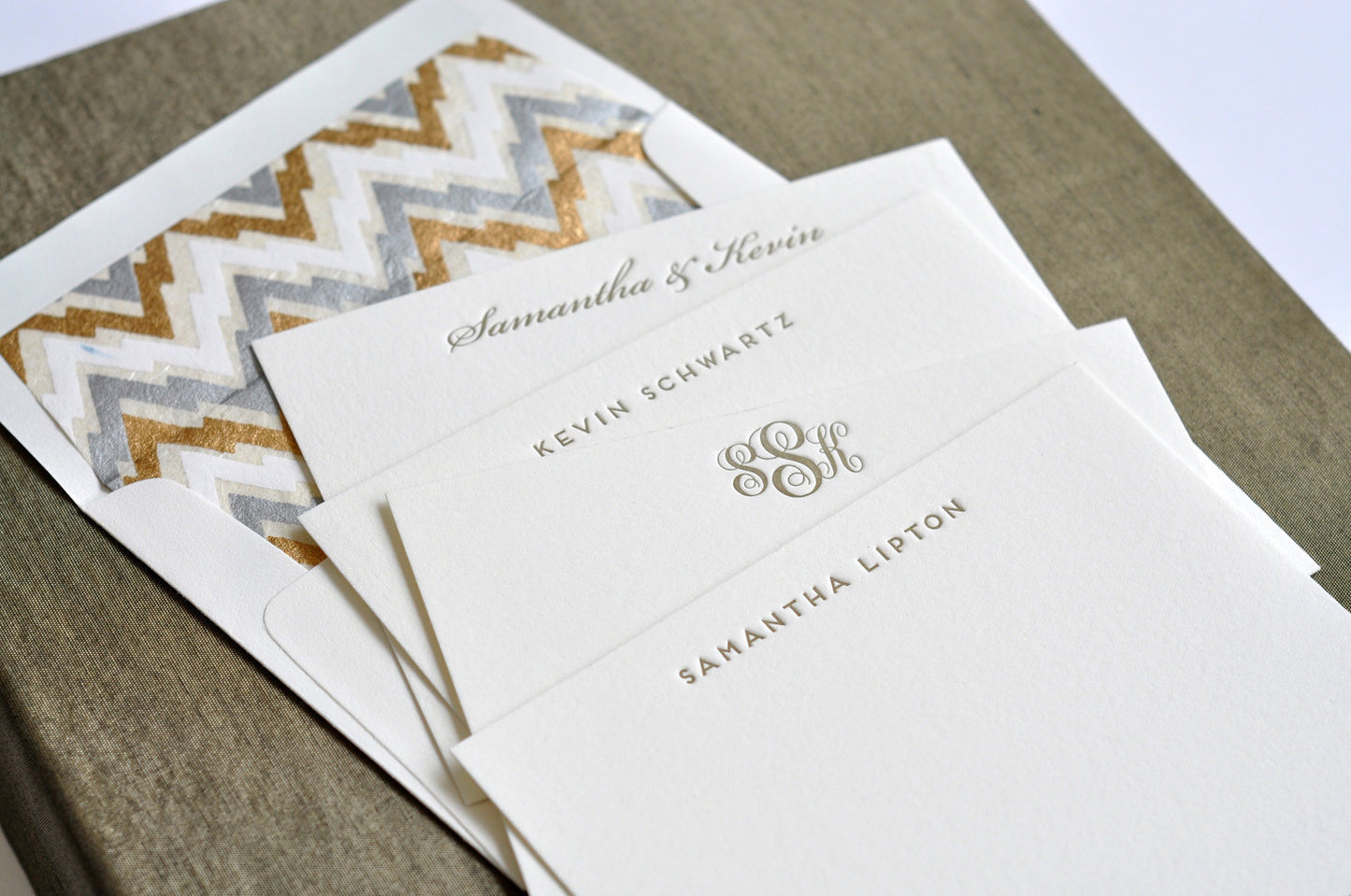 Grand Silk Stationery Box - Olive