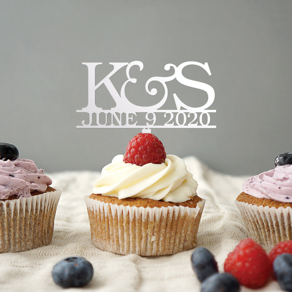 Initial and Date Wedding Cupcake Topper