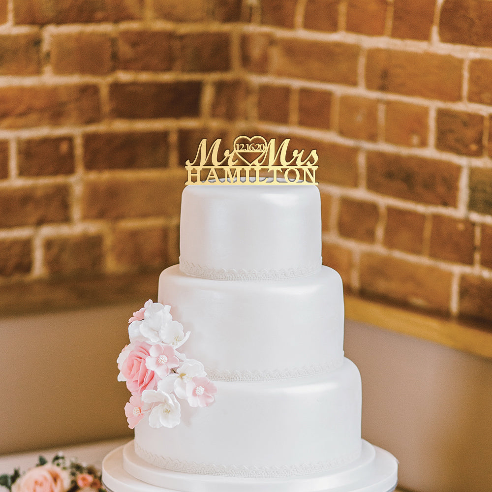 Personalized Mr & Mrs Heart Wedding Cake Topper