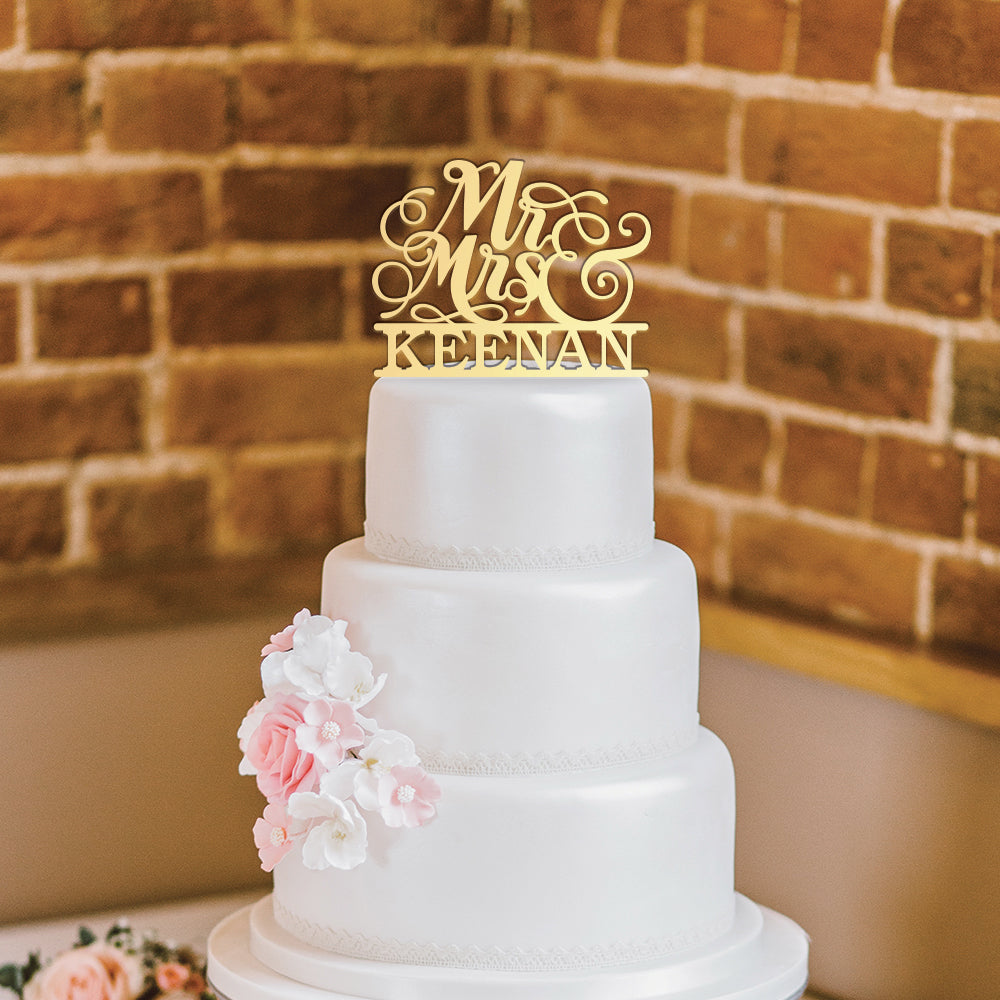 Personalized Script Mr & Mrs Wedding Cake Topper
