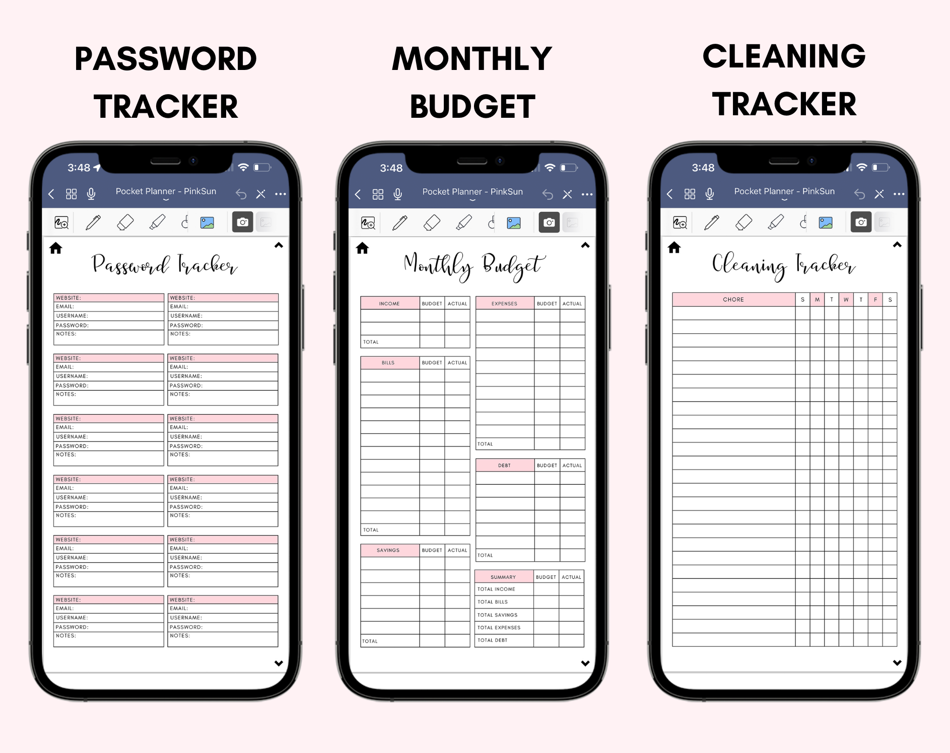 Digital Phone Planner Pink