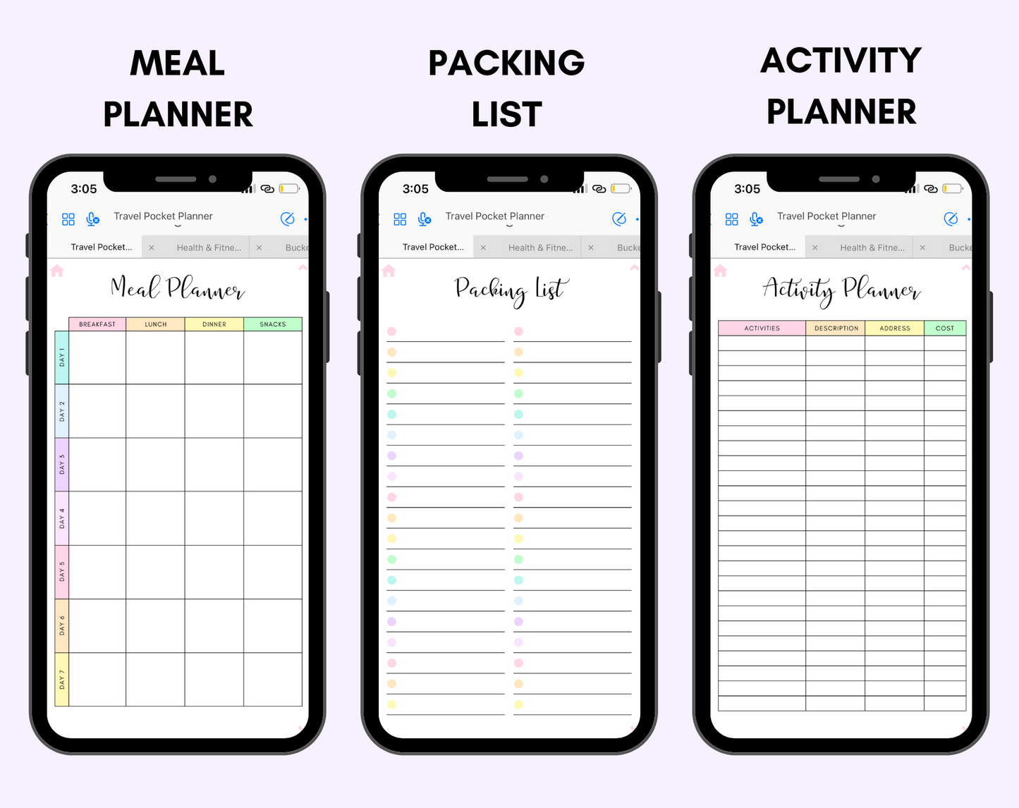 Digital Travel Phone Planner Rainbow
