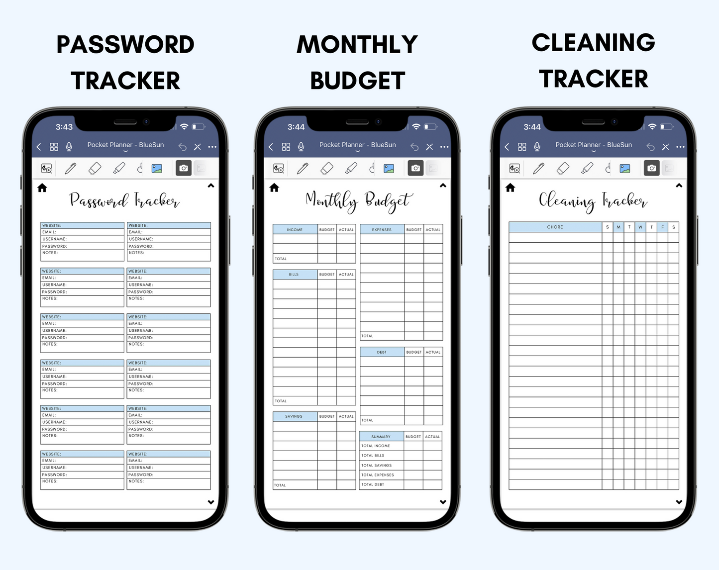 Digital Phone Planner Blue