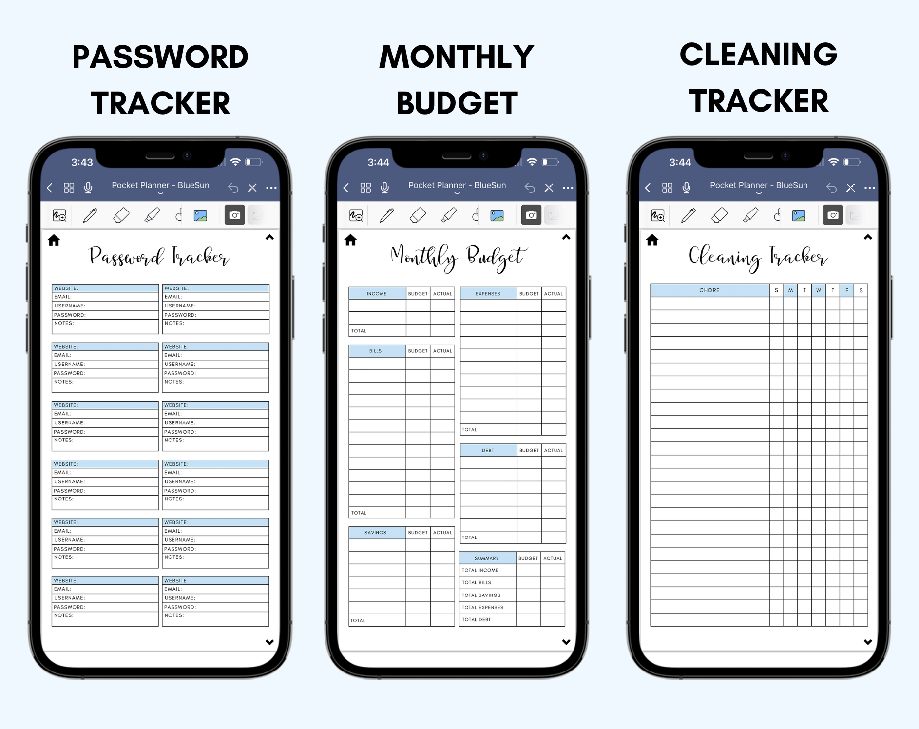 Digital Phone Planner Blue