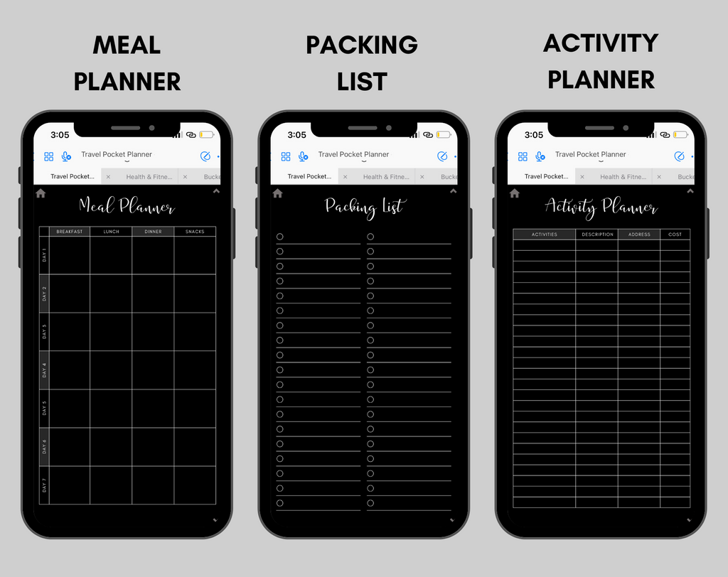 Digital Travel Phone Planner Dark Mode