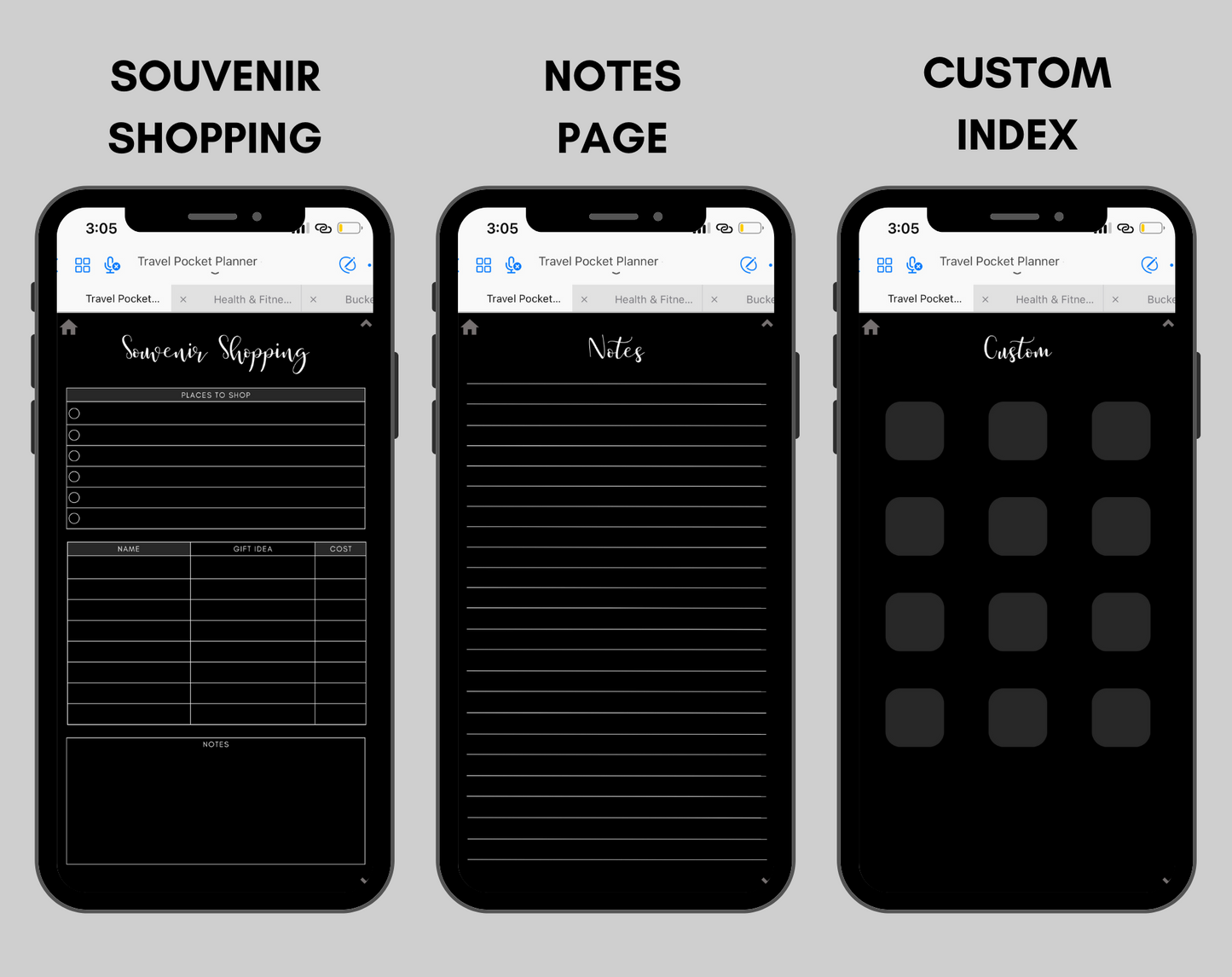Digital Travel Phone Planner Dark Mode