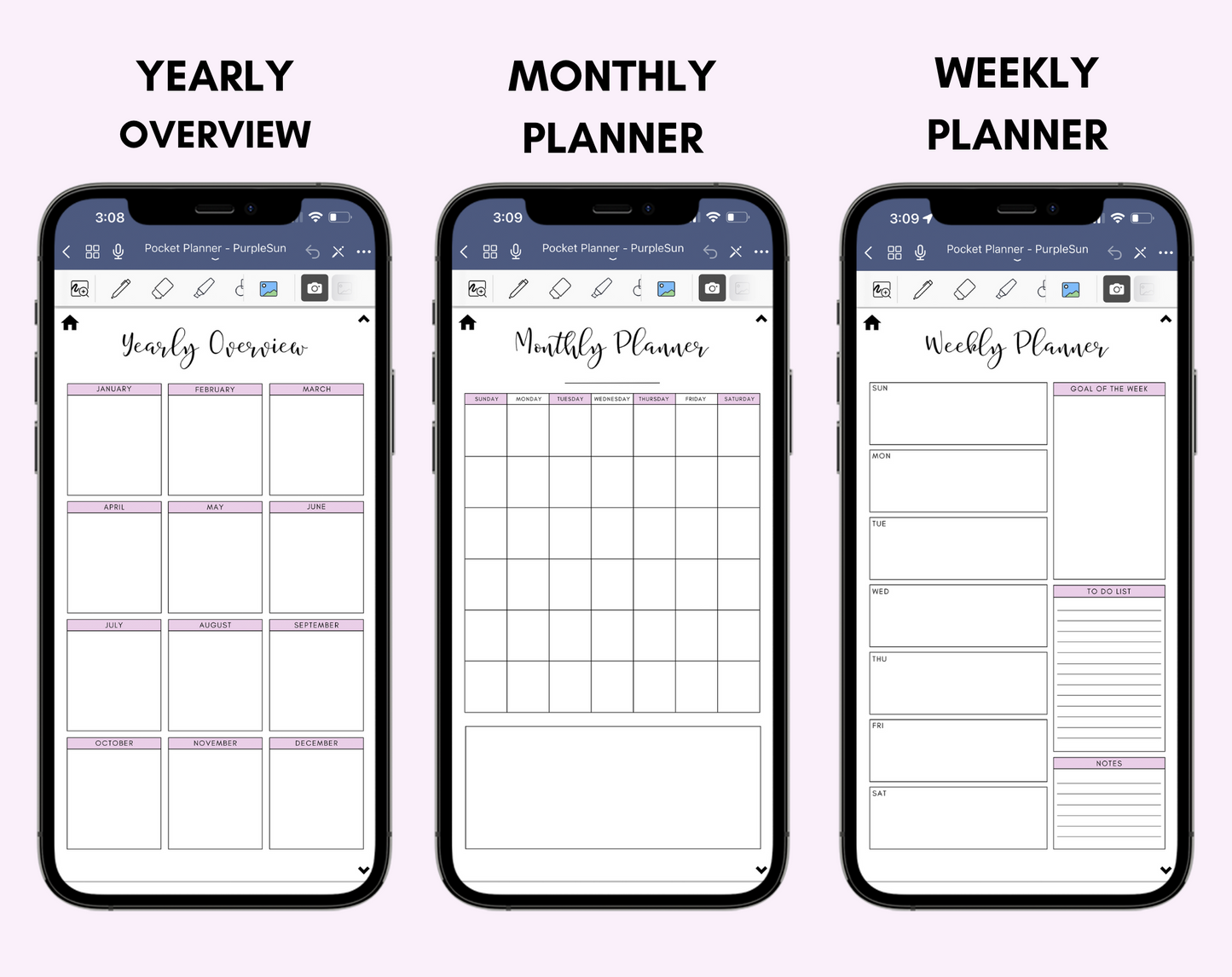 Digital Phone Planner Purple