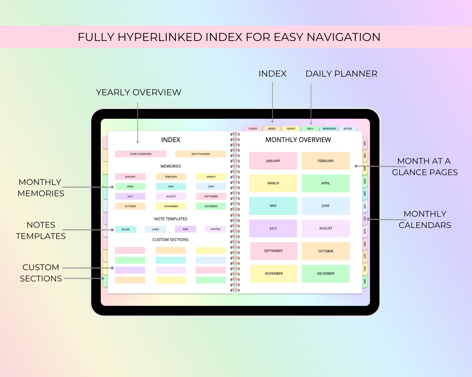 2025 Simply Elegant Digital Planner in Rainbow