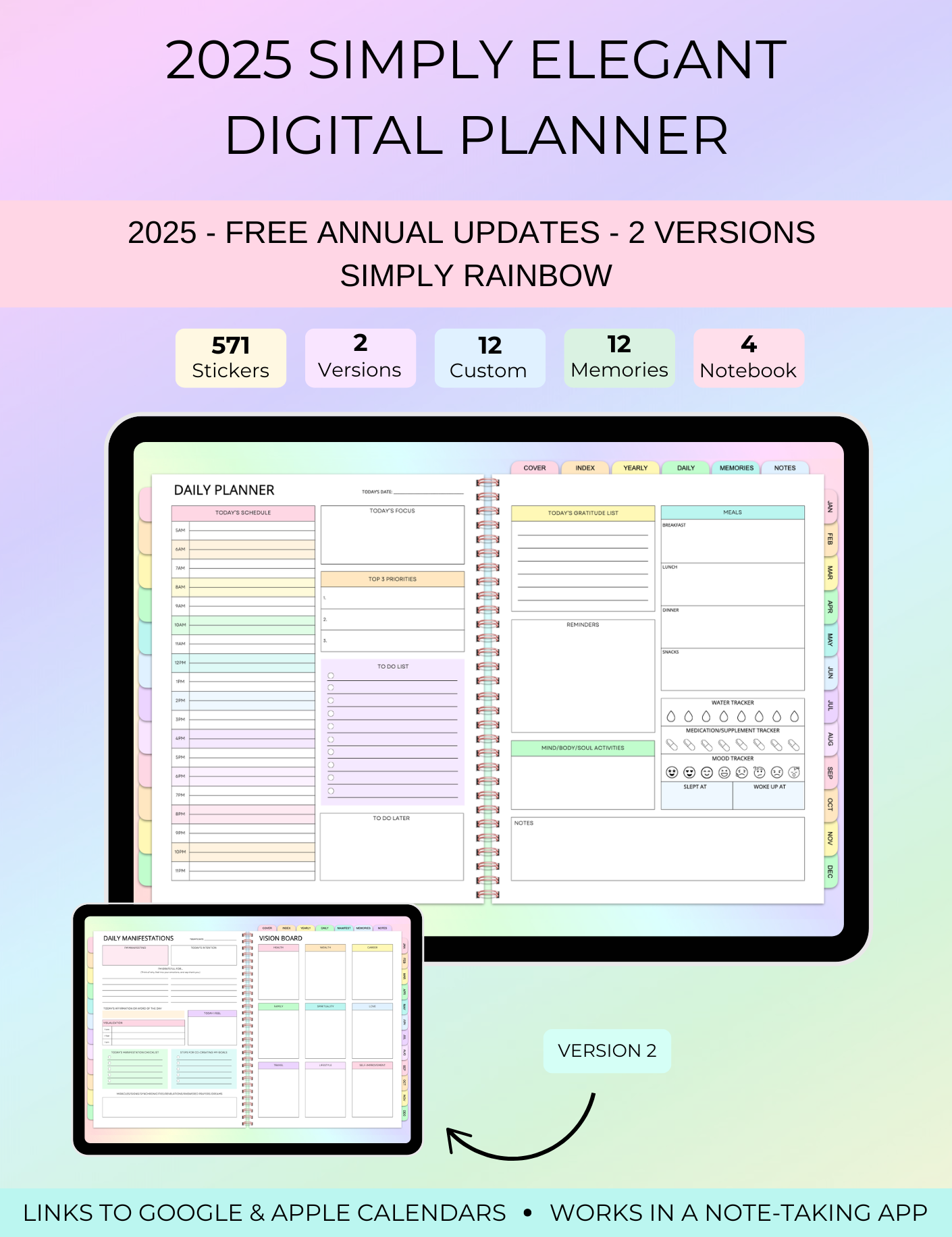 2025 Simply Elegant Digital Planner in Rainbow