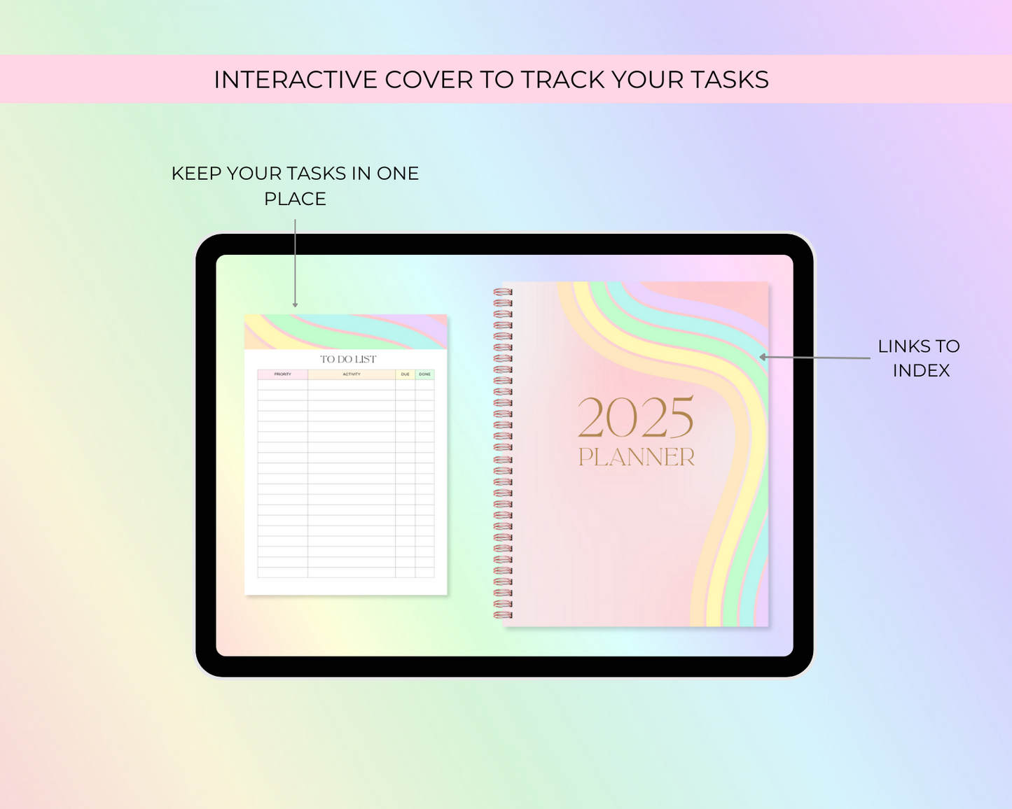2025 Simply Elegant Digital Planner in Rainbow