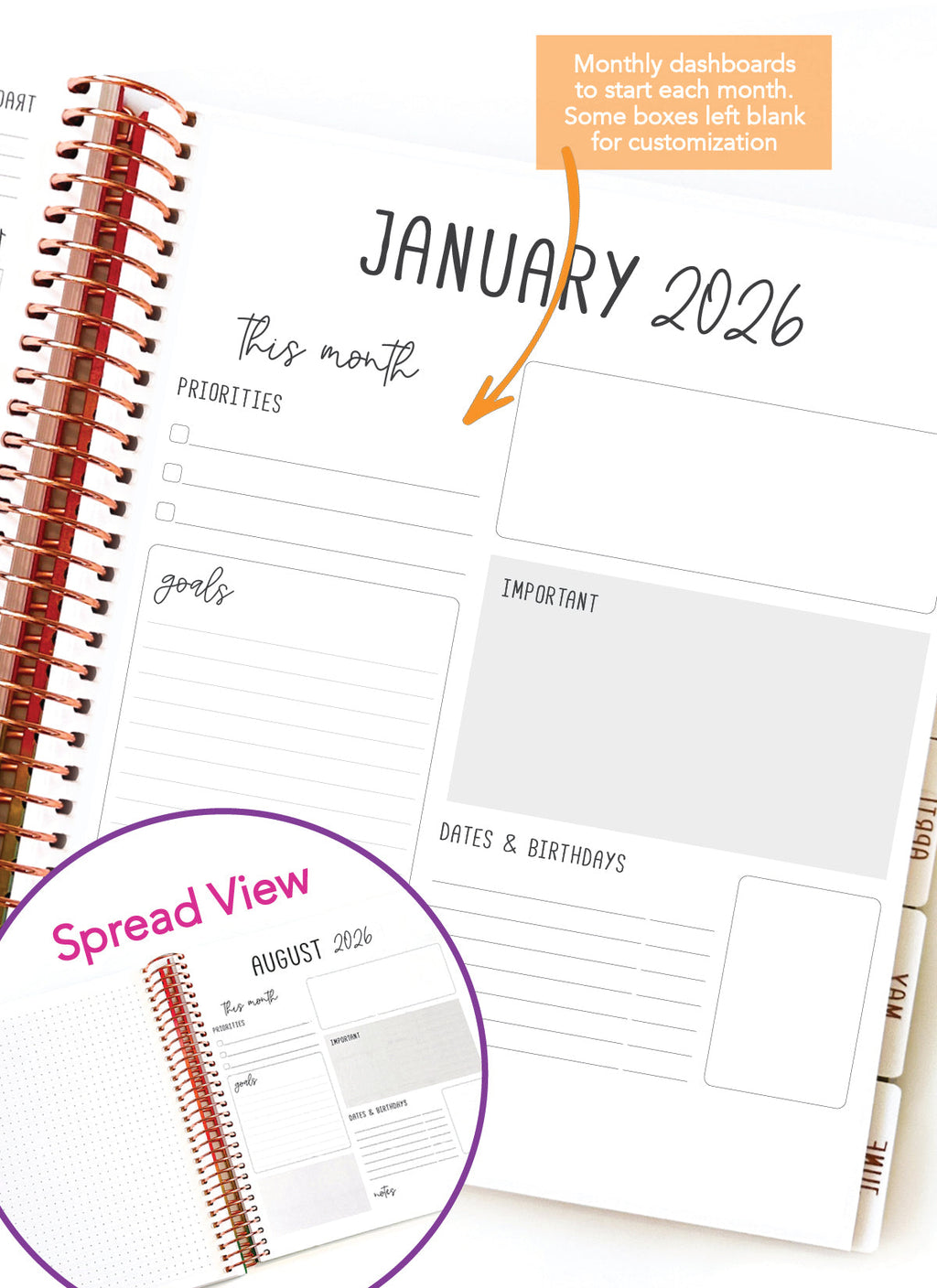 2026 Planner - Signature Layout, Spiral Bound - "Candy stripe" (#207)
