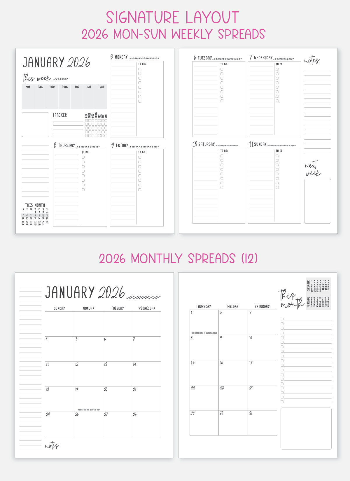 2026 Planner - Signature Layout, Spiral Bound - "Midnight garden" (#203)