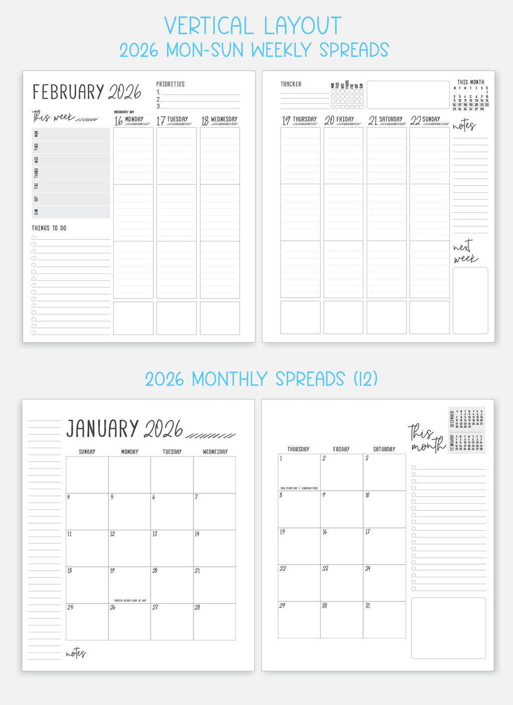 2026 Planner - Vertical Layout, Spiral Bound - "Sorrento" (#301)