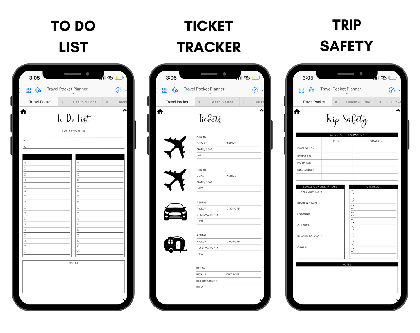 Digital Travel Phone Planner Black