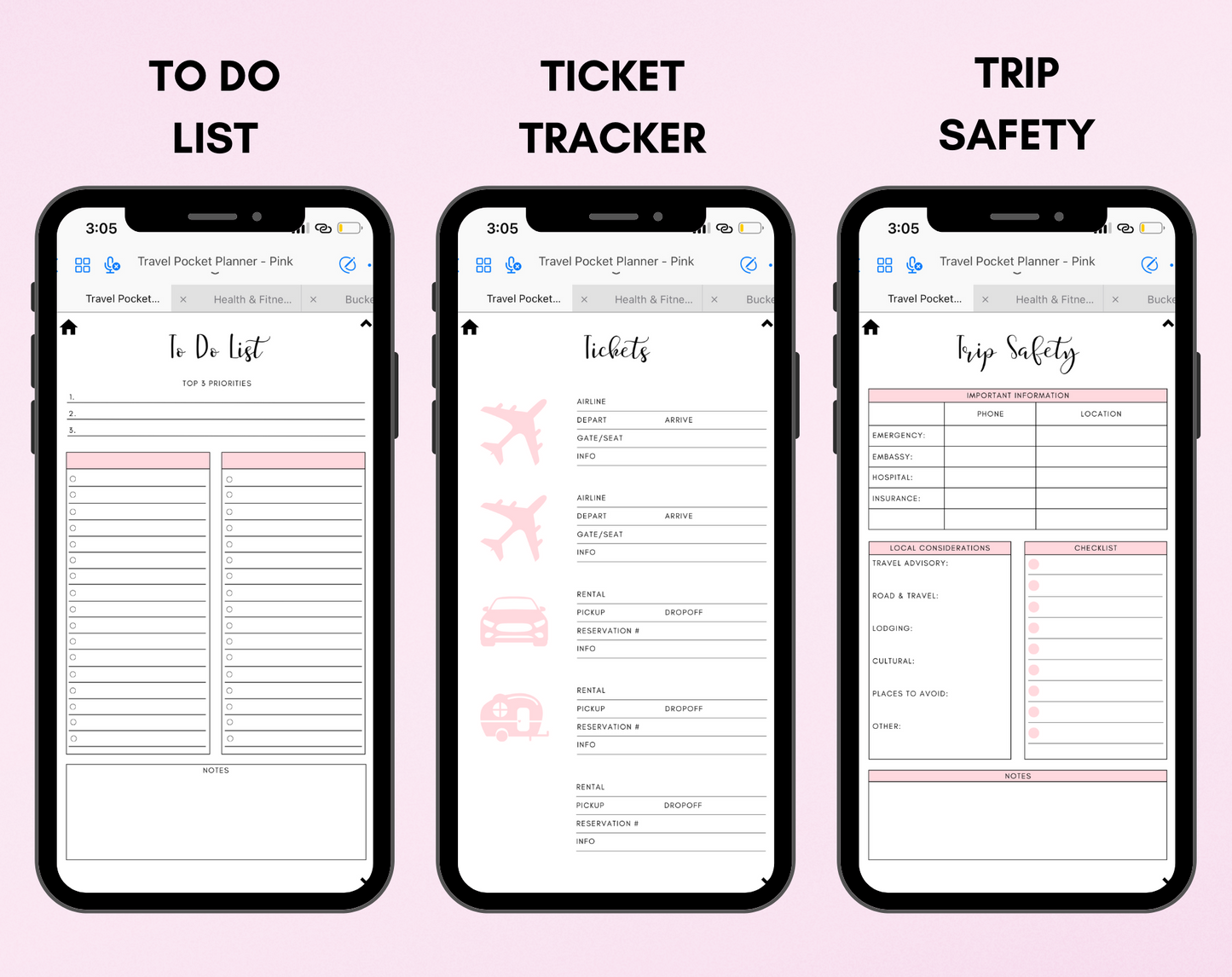 Digital Travel Phone Planner Pink