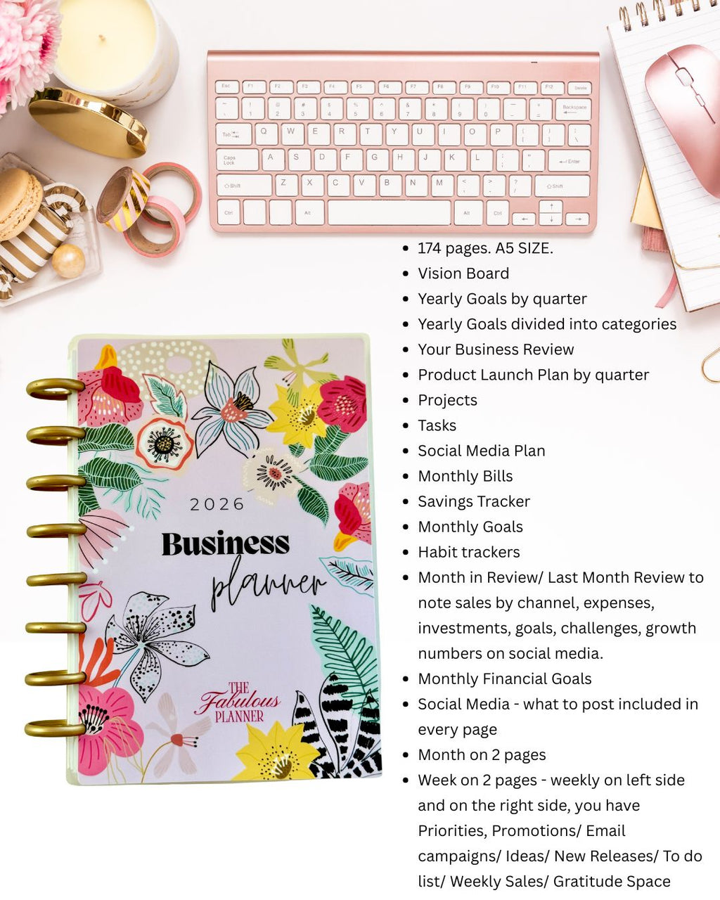 Floral Level Up Business Planner A5 Size - Undated