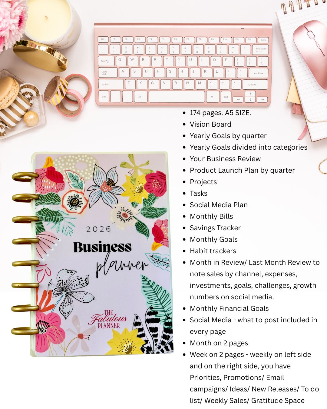 Floral Level Up Business Planner A5 Size - Undated