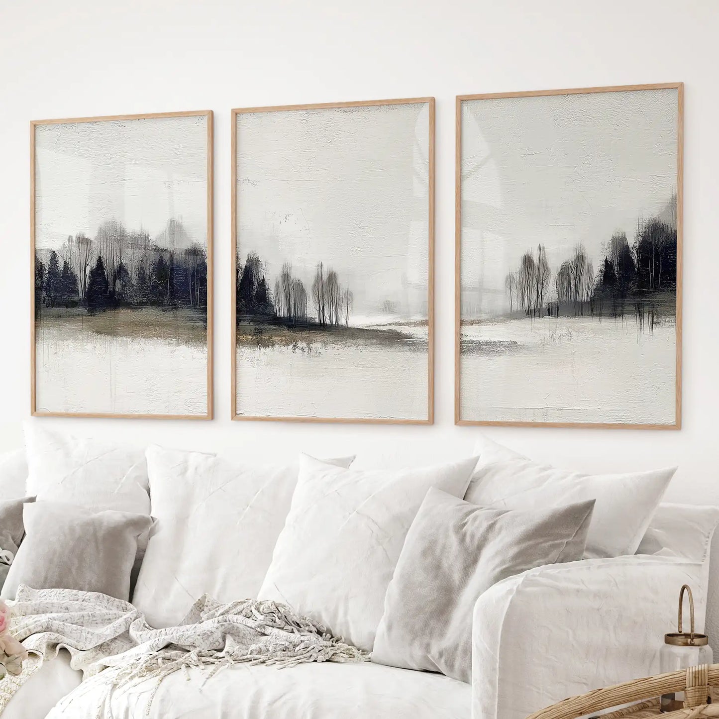 Neutral Forest Set of 3 Prints. Scandinavian Minimalist Art
