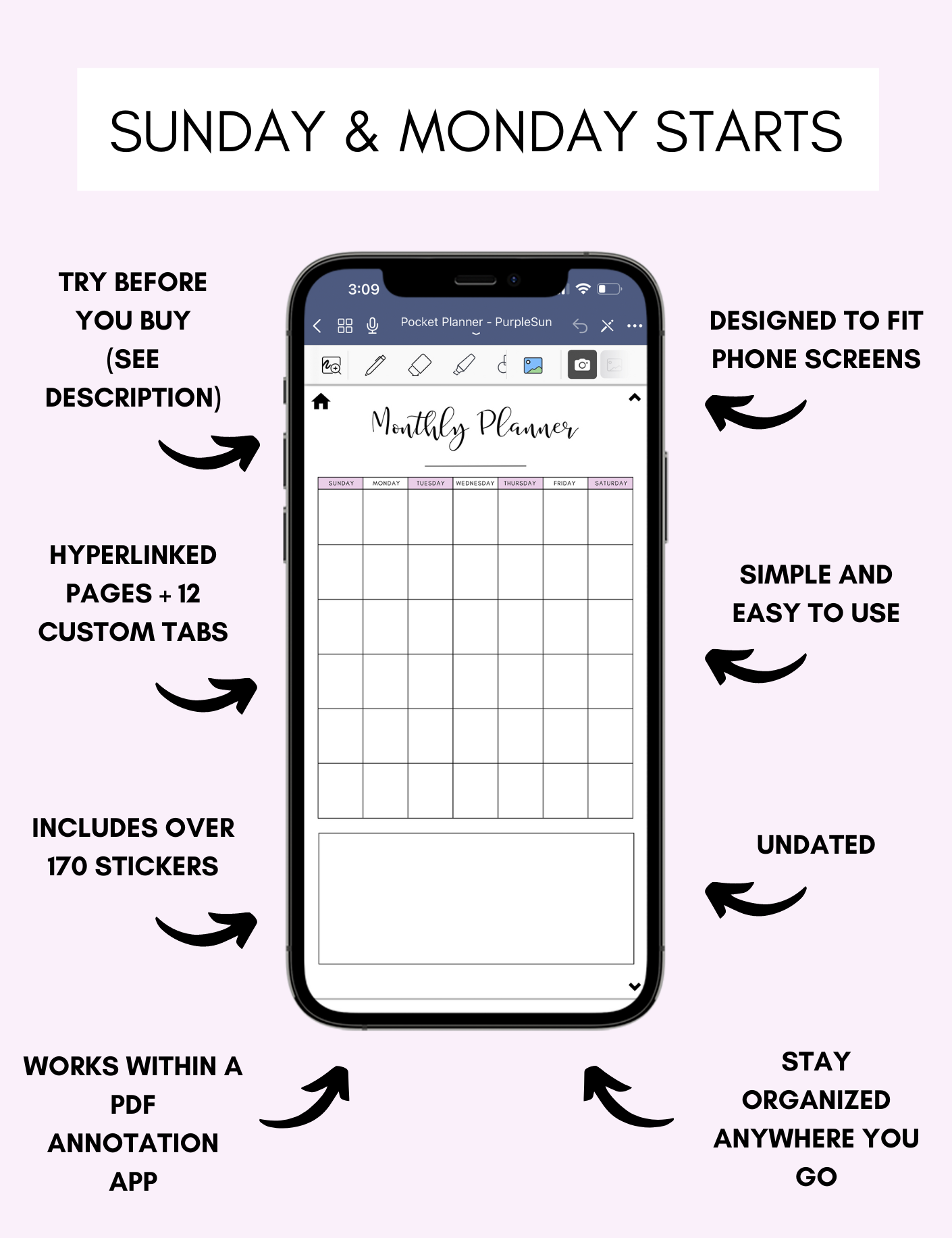 Digital Phone Planner Purple