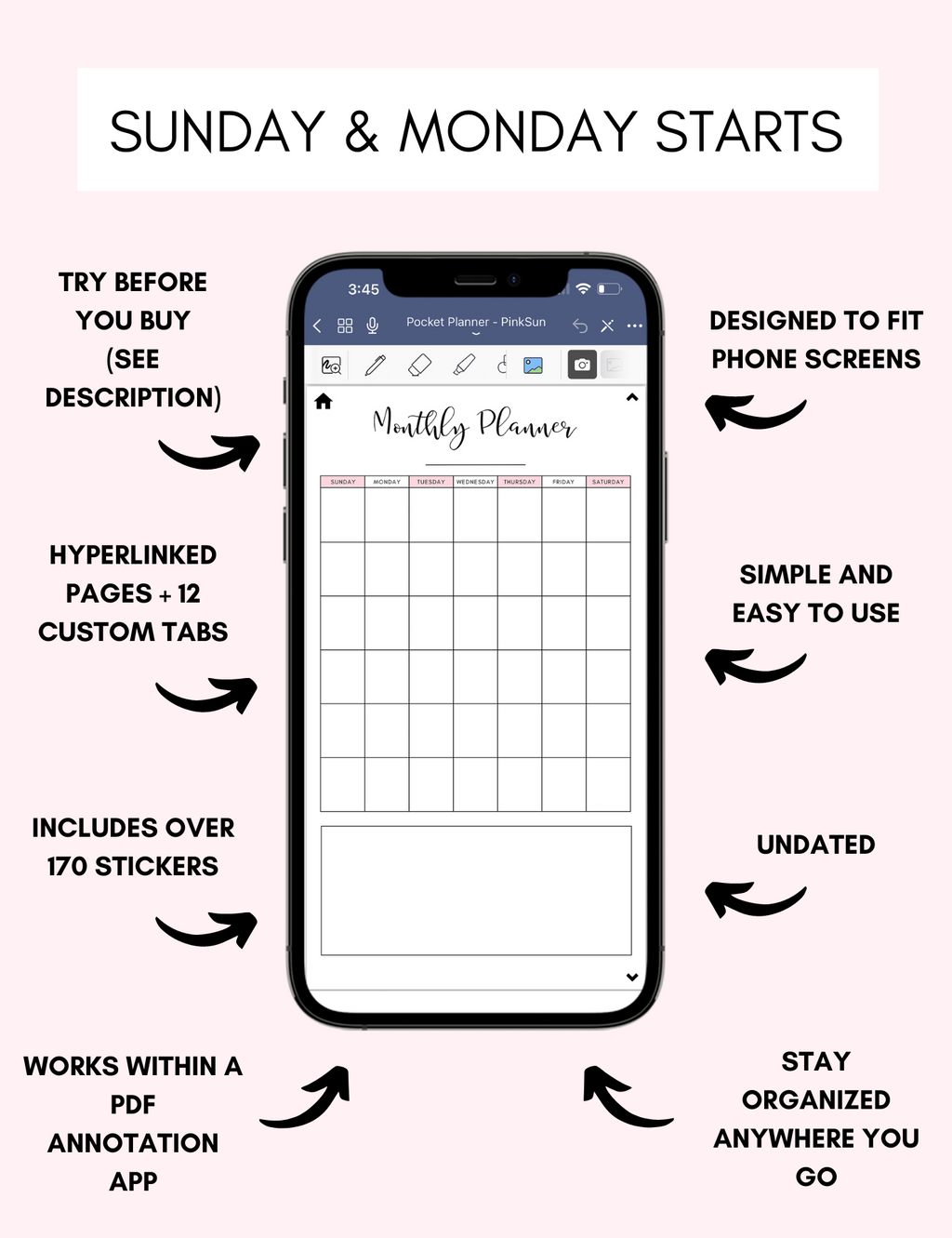 Digital Phone Planner Pink