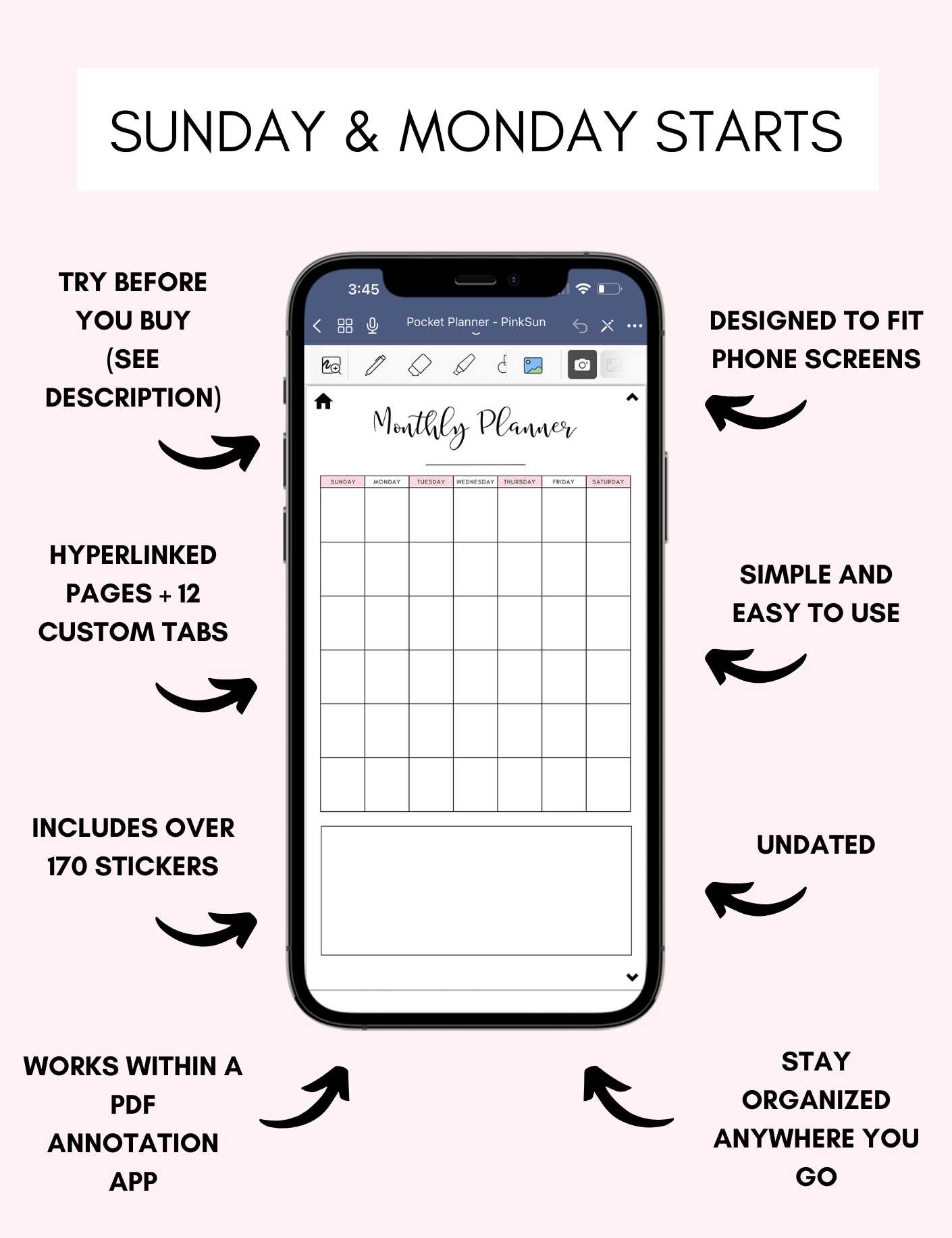 Digital Phone Planner Pink
