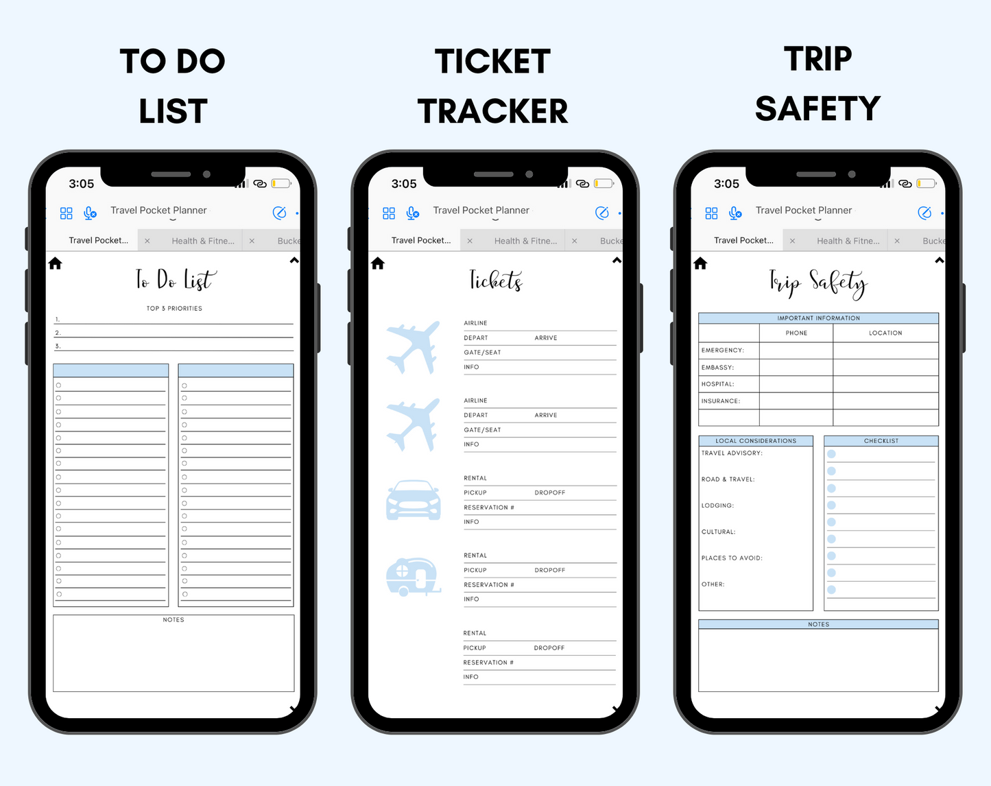 Digital Travel Phone Planner Blue