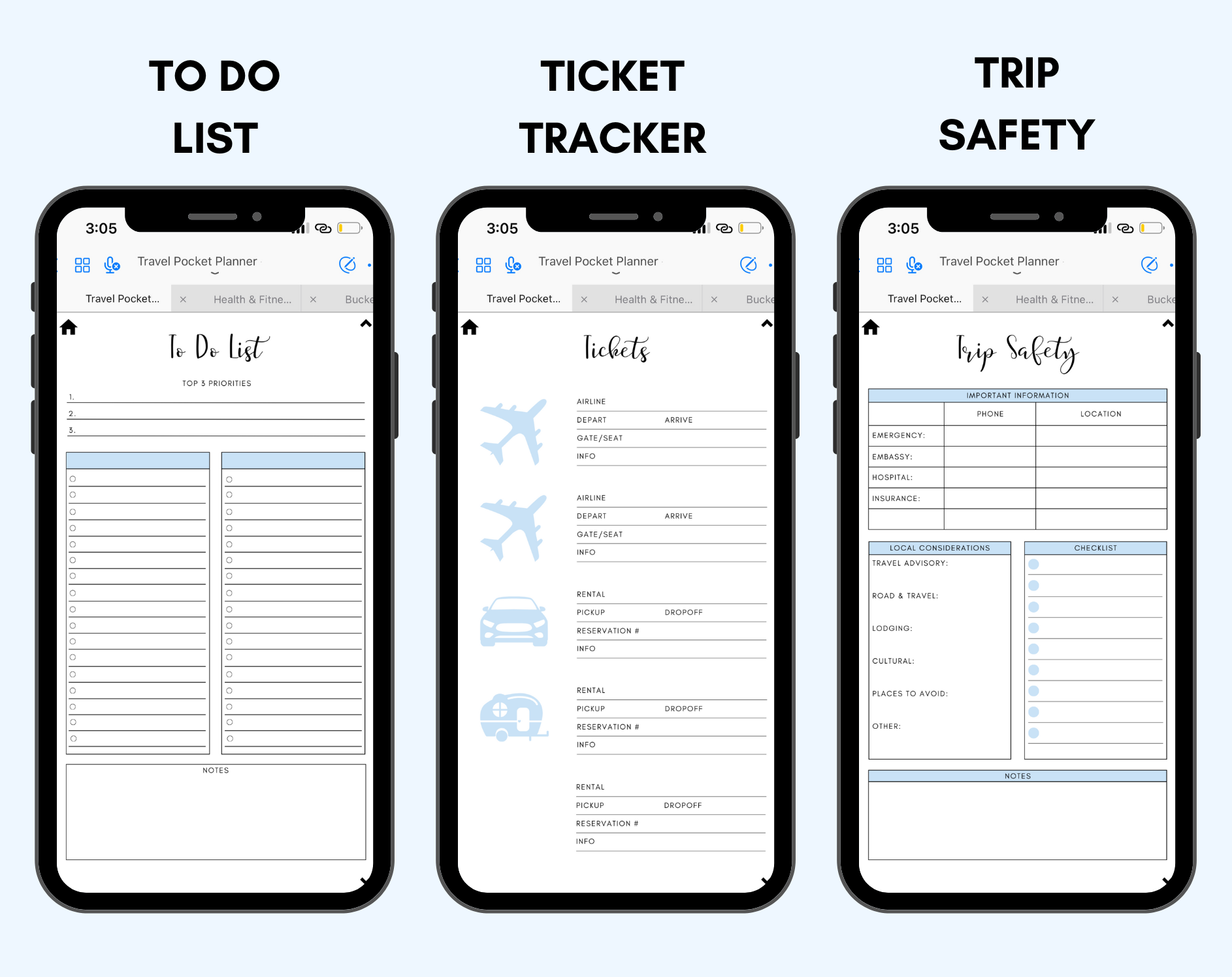 Digital Travel Phone Planner Blue