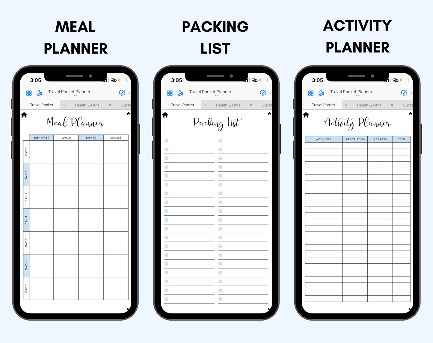 Digital Travel Phone Planner Blue