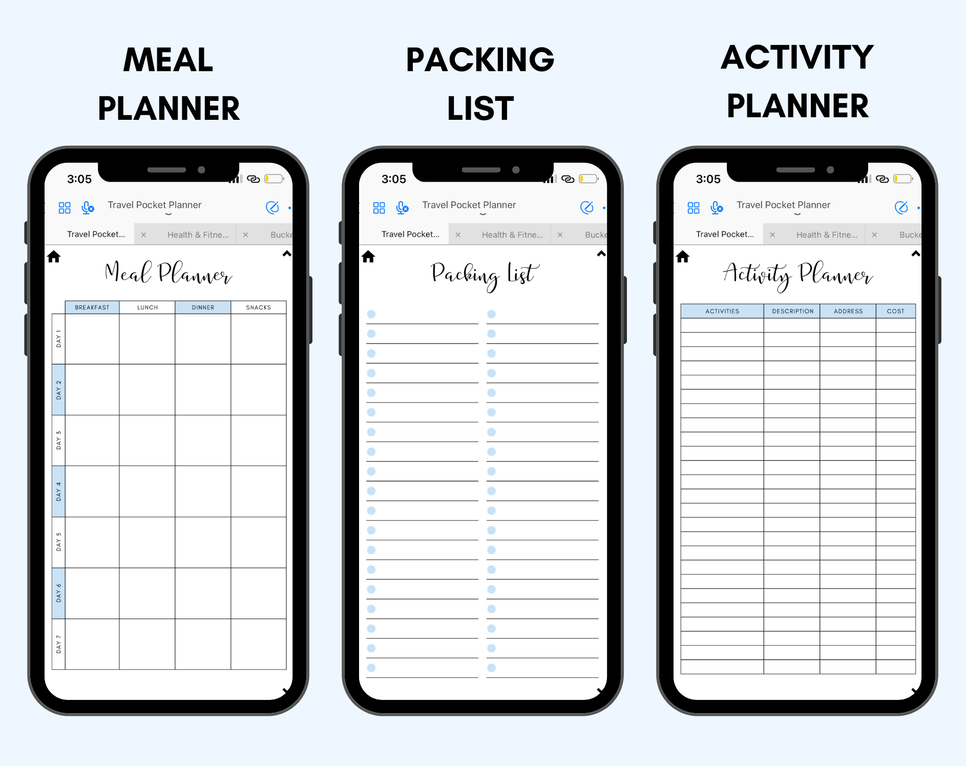 Digital Travel Phone Planner Blue