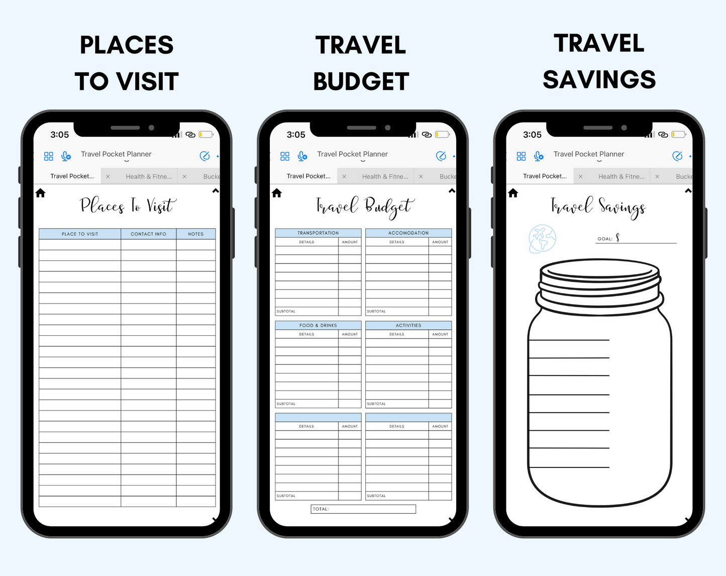 Digital Travel Phone Planner Blue