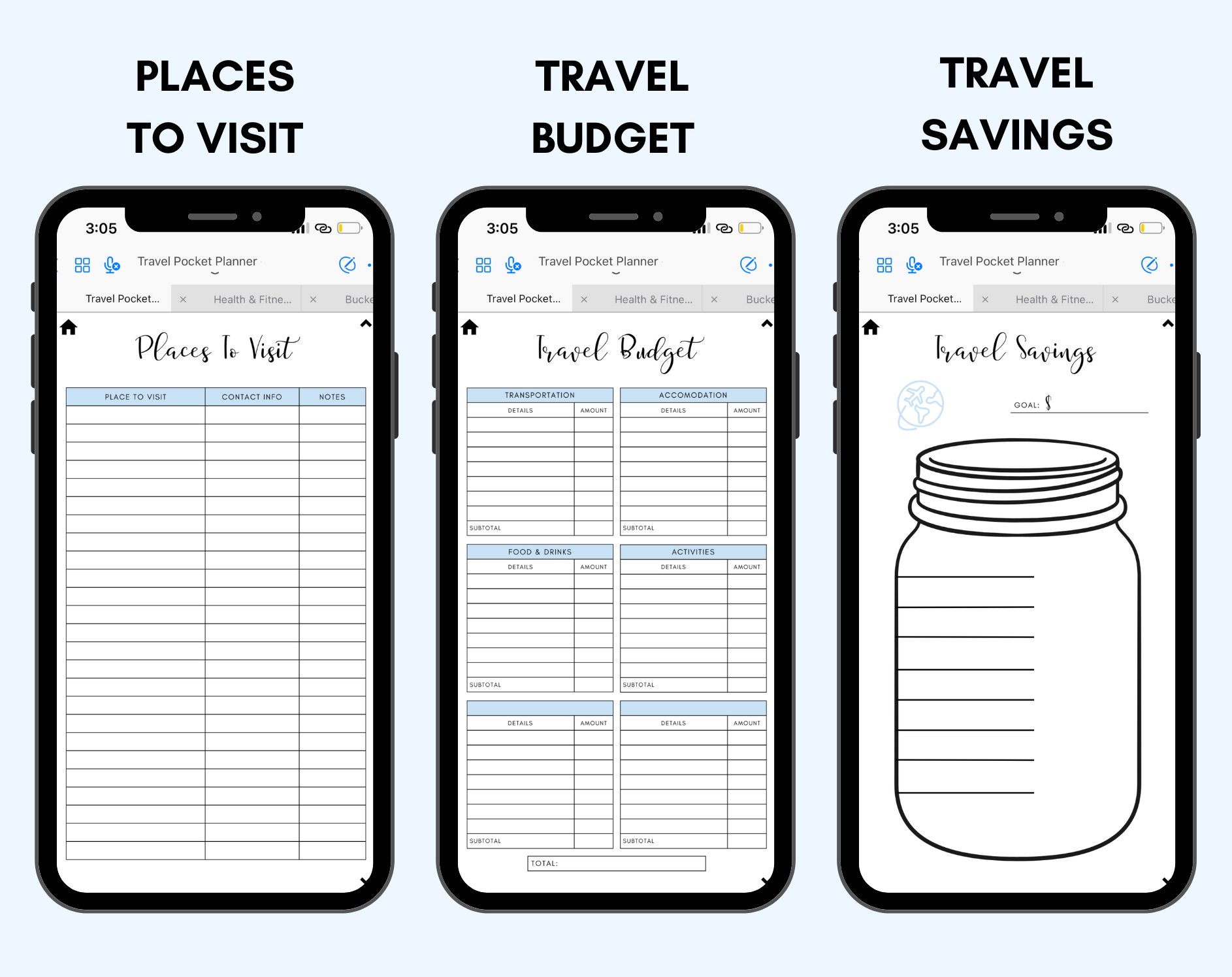 Digital Travel Phone Planner Blue