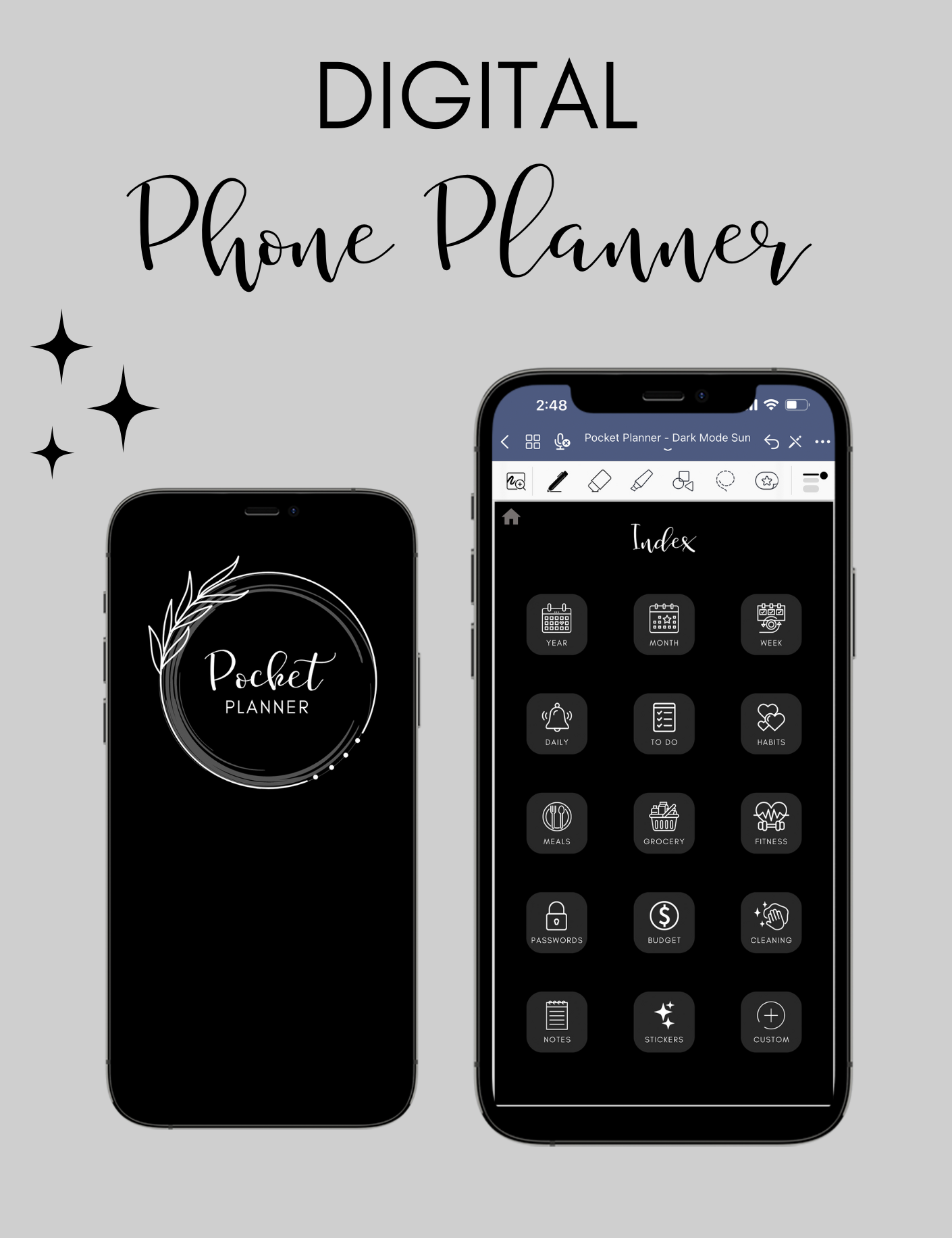 Digital Phone Planner Dark Mode – Paper & Pearl
