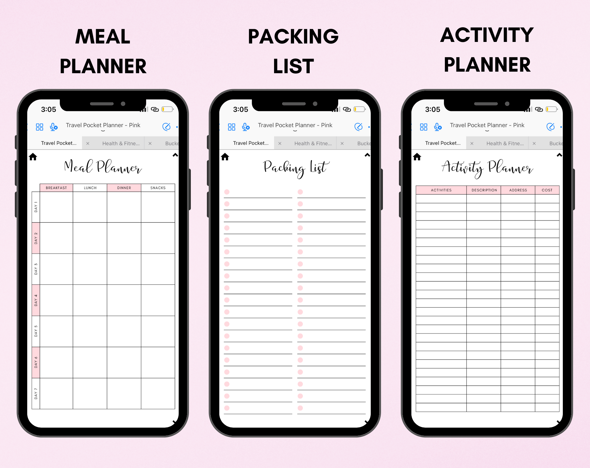Digital Travel Phone Planner Pink