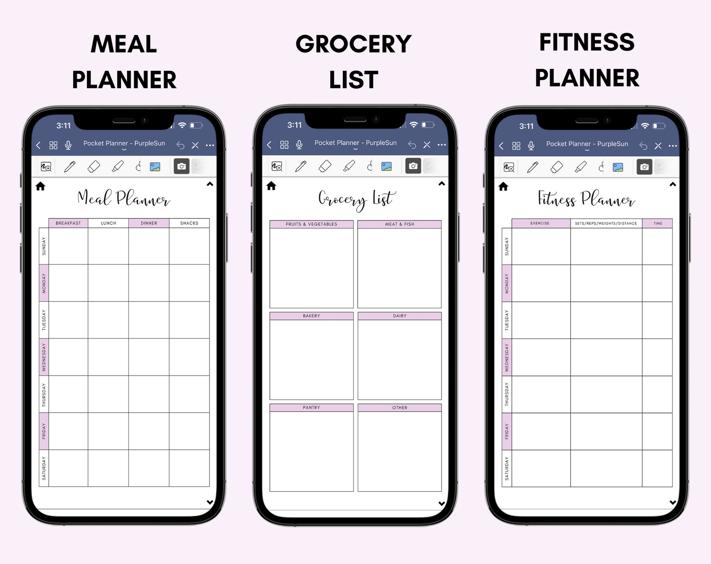 Digital Phone Planner Purple