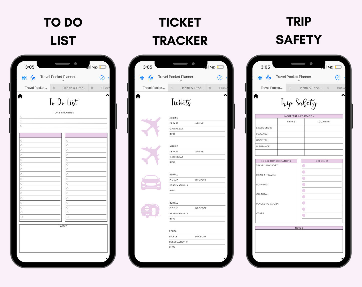 Digital Travel Phone Planner Purple