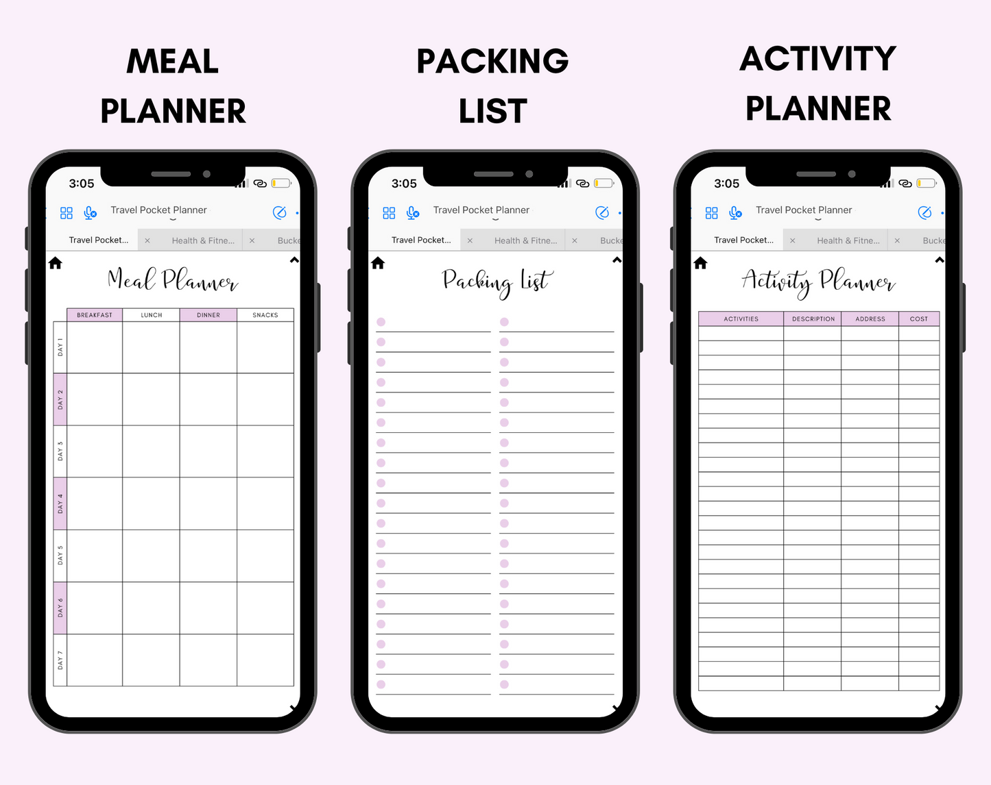 Digital Travel Phone Planner Purple