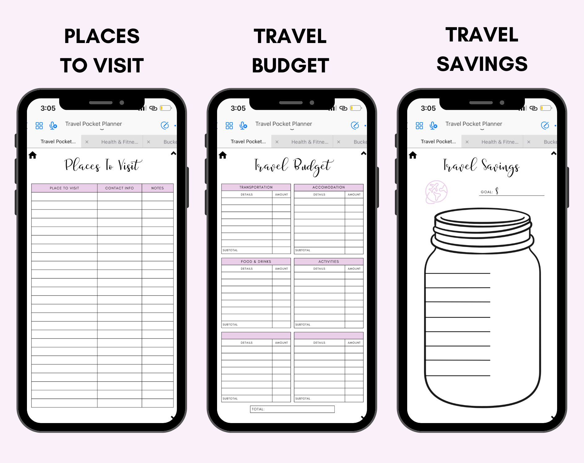 Digital Travel Phone Planner Purple