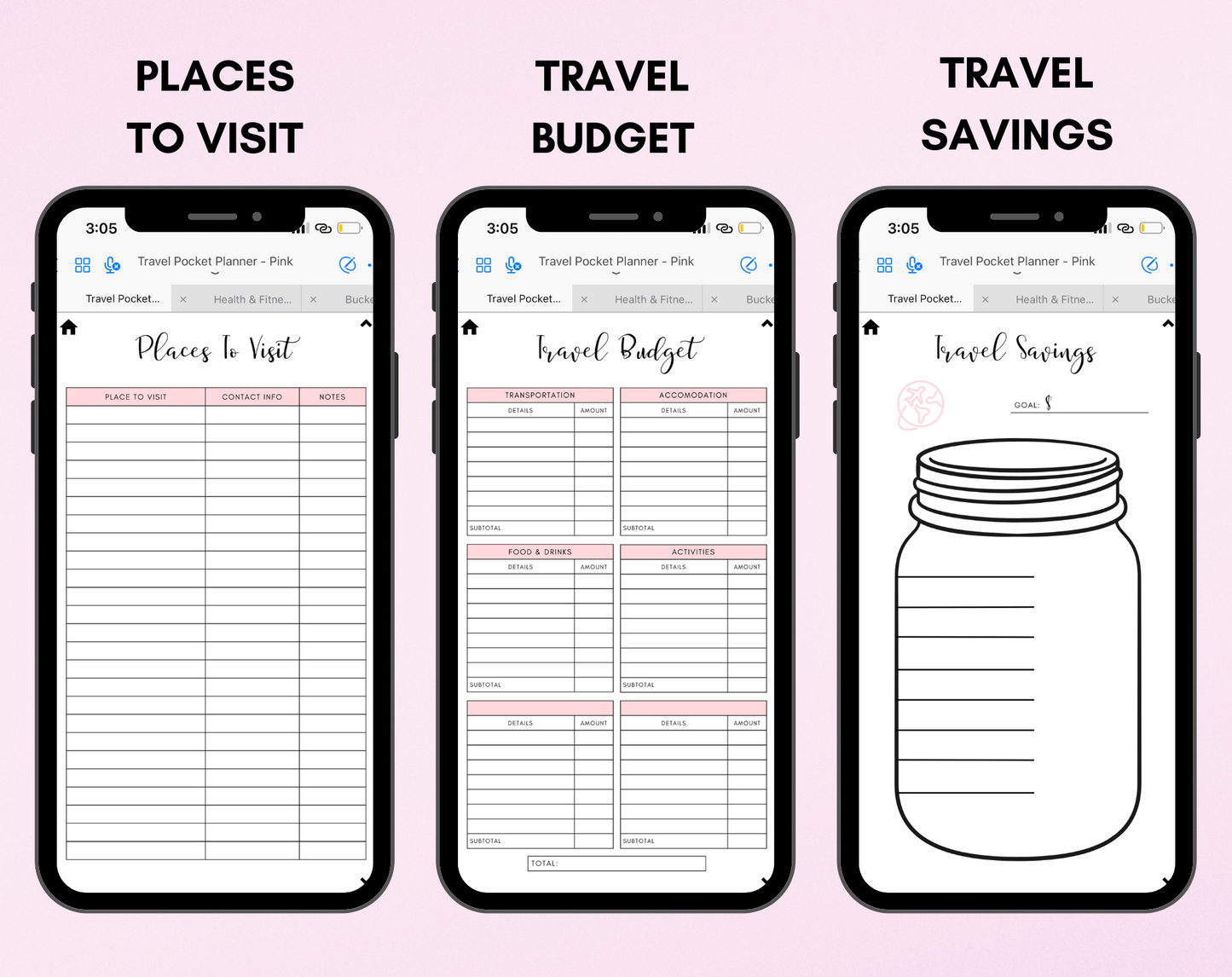 Digital Travel Phone Planner Pink