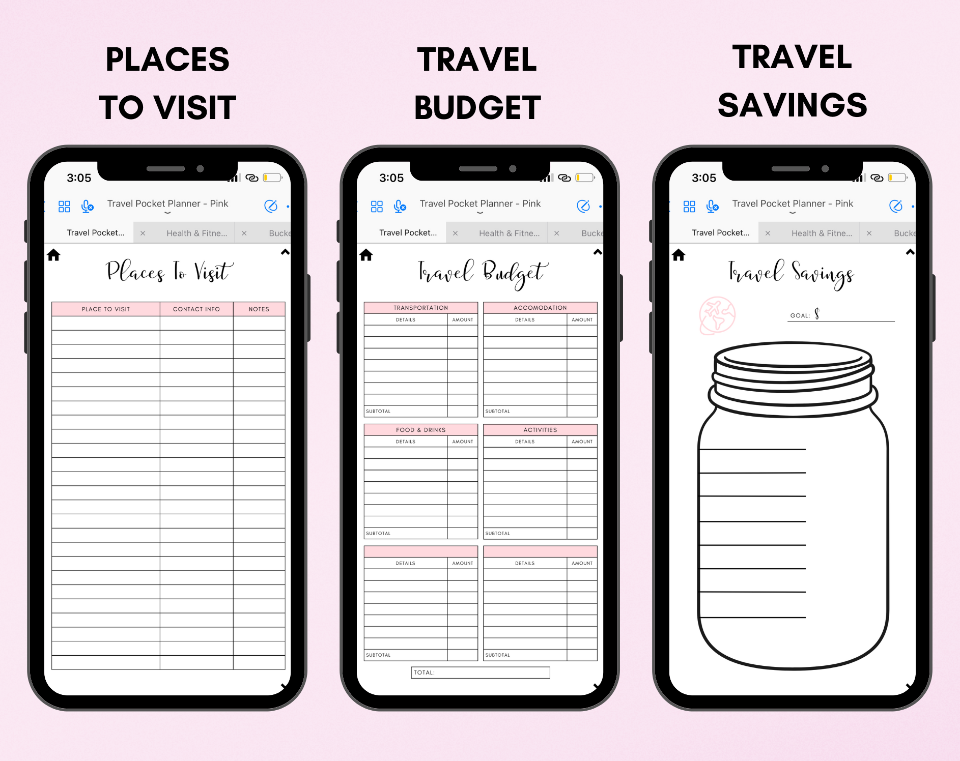 Digital Travel Phone Planner Pink