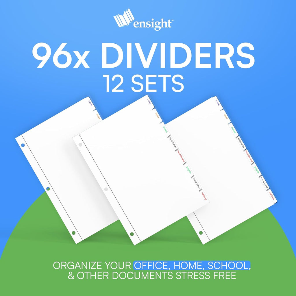 1/8 Cut Tab Dividers, 3 Ring Page Binder Dividers Bulk