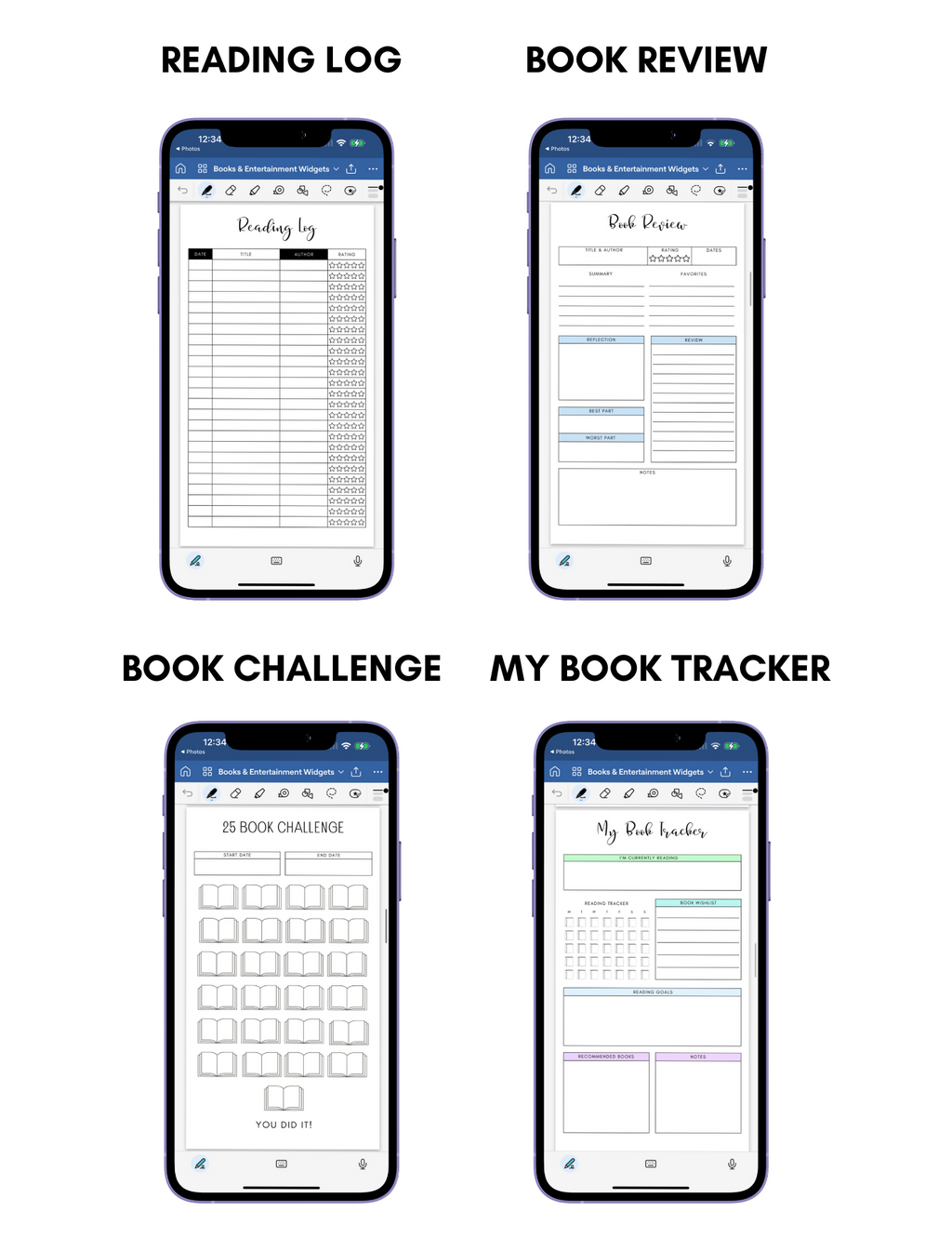 Digital Phone Planner Books & Entertainment Widgets