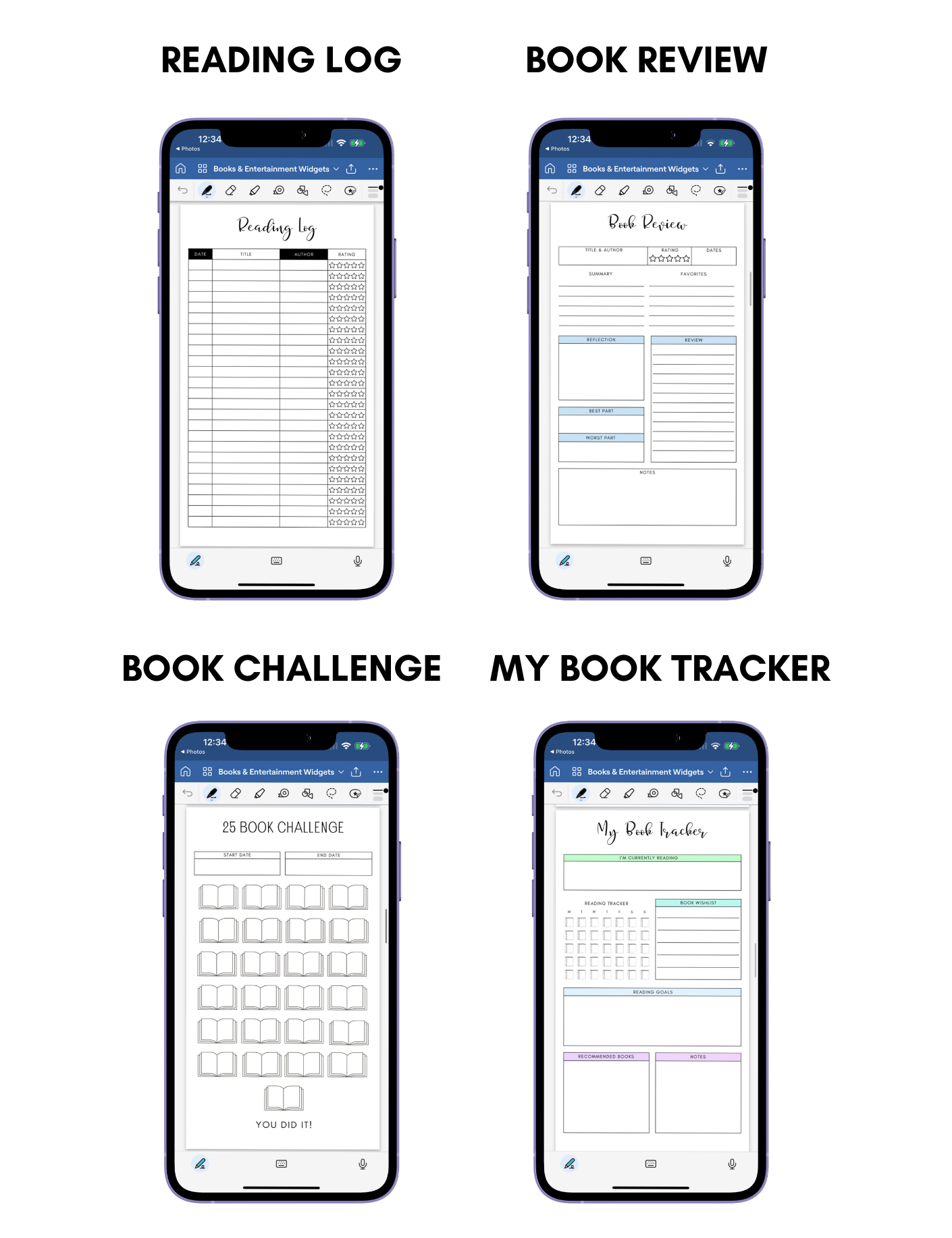 Digital Phone Planner Books & Entertainment Widgets