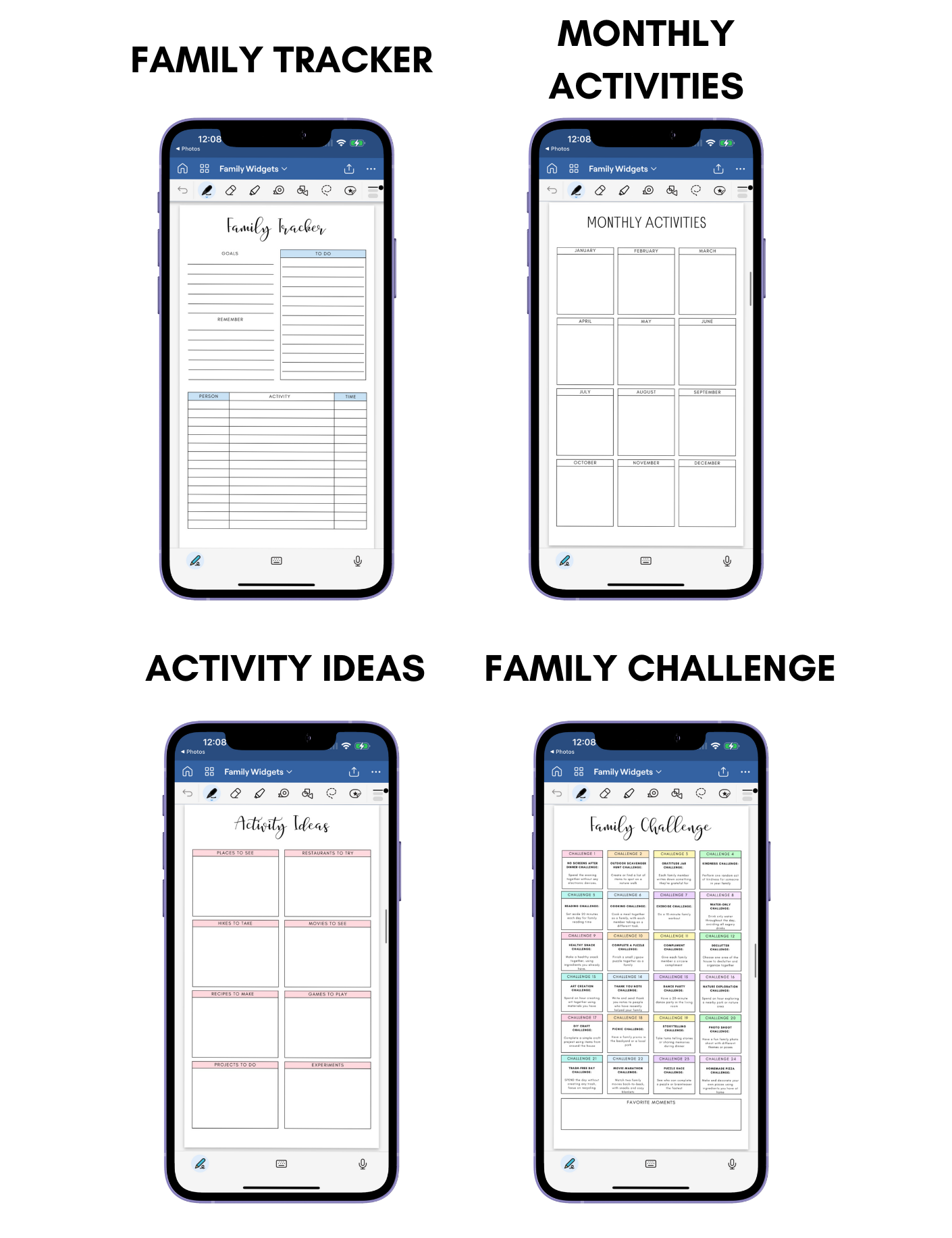 Digital Phone Planner Family Widgets